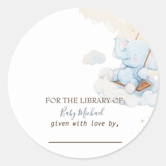Blauwe teddybeer wolken babyshower ronde sticker (Voorkant)