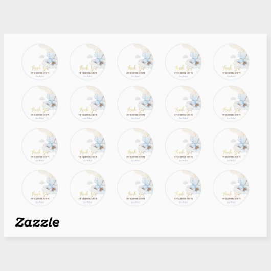 Blauwe teddybeer wolken ronde sticker (Vel)