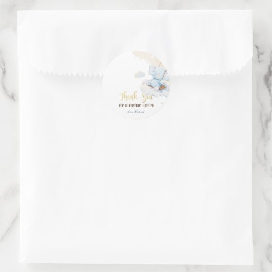 Blauwe teddybeer wolken ronde sticker (Tas)