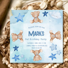 Blauwe teddyberen leuke verjaardagsuitnodiging