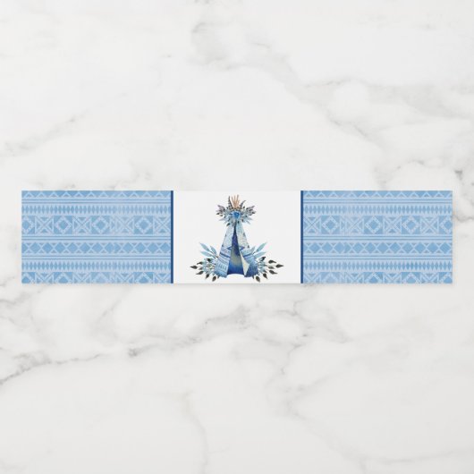 Blauwe teepee Tribal Boho waterfles labels Etiket (Enkel label)