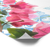 Blauwe Tegel Bloemen | Griekenland Trouwprogramma Poster (Hoek)