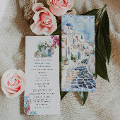 Blauwe Tegel Bloemen | Griekenland Trouwprogramma Programmakaart