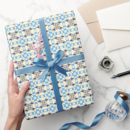 Blauwe tegel bloemige inpakpapier (Geschenken)