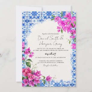 Blauwe Tegel Bougainvillea Elegante Trouw Kaart