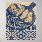 Blauwe tegel broodplank kunstprint poster (Voorkant)