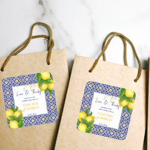 Blauwe tegel citroen Amalfi Positano bedankt Vierkante Sticker