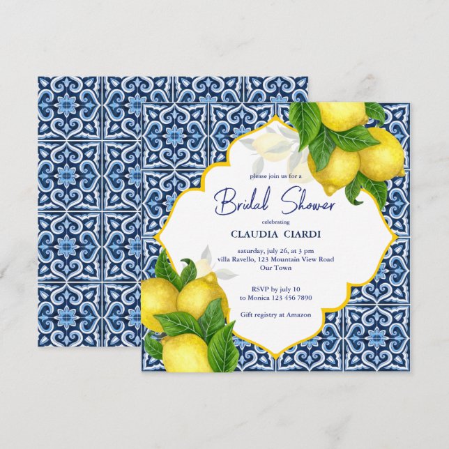 Blauwe tegel citroen Amalfi Positano vrijgezellenf (Voorkant / Achterkant)