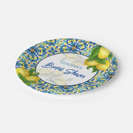 Blauwe tegel citroen Amalfi Positano vrijgezellenf Papieren Bordje (Gekanteld)