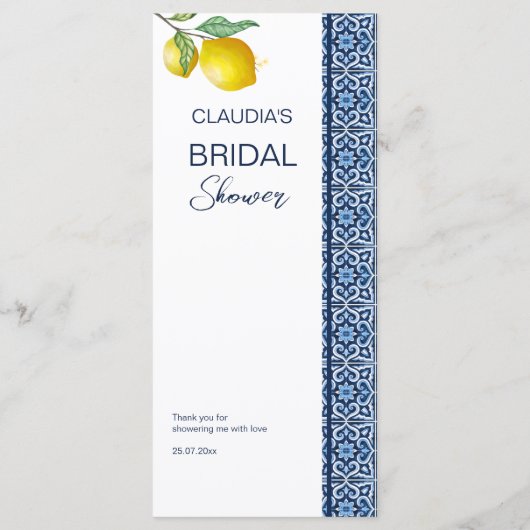 Blauwe tegel citroen Amalfi vrijgezellenfeest sjab Menu (Achterkant)