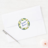 Blauwe Tegel Citroen Bruiloftsborrel Ronde Sticker (Envelop)