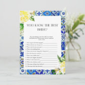 Blauwe tegel citroen bruiloftsspel kaart (Staand voorkant)