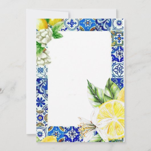 Blauwe tegel citroen bruiloftsspel kaart (Achterkant)