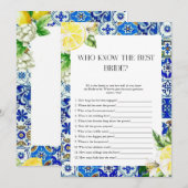 Blauwe tegel citroen bruiloftsspel kaart (Voorkant / Achterkant)