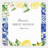 Blauwe tegel citroen Italiaans bruidsdiner  Vierkante Sticker (Voorkant)