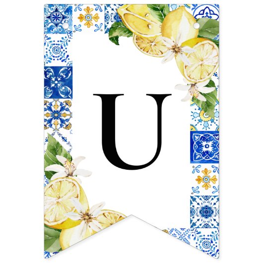 Blauwe tegel citroen Italiaanse aangepaste tekst v Vlaggetjes (Tweede vlag)