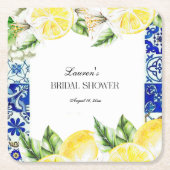 Blauwe tegel citroen Italiaanse bruids douche welk Kartonnen Onderzetters (Voorkant)