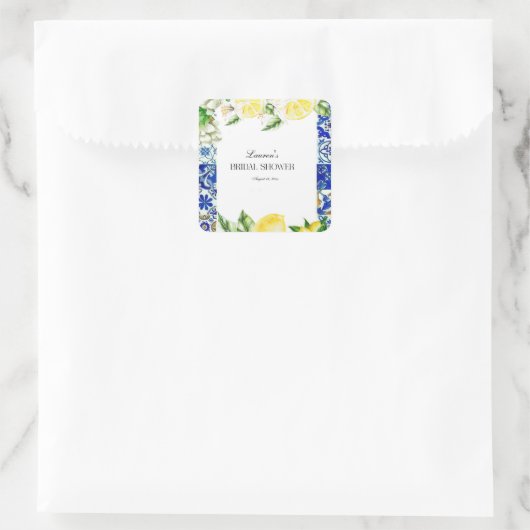 Blauwe tegel citroen Italiaanse bruidsdouche  Vierkante Sticker (Tas)