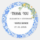 Blauwe tegel citroen koppel douche ronde sticker (Voorkant)