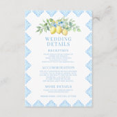 Blauwe Tegel Citroen Mediterraan Bruiloft Details Informatiekaartje (Voorkant)