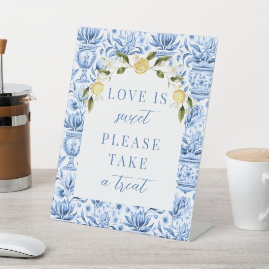 Blauwe tegel citroen Mediterraans bruiloft traktat Reclamebord Met Voetstuk (Insitu)