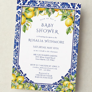 Blauwe Tegel Citroen Mediterrane Baby Shower Kaart