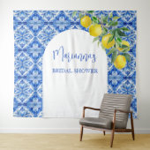 Blauwe tegel citroen mutsen amore vrijgezellenfees wandkleed (In Situ (horizontaal))