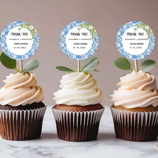 Blauwe tegel citroenkoppel douche  ronde sticker