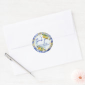 Blauwe tegel citroenscript Bedankt Bruidsdouche Ronde Sticker (Envelop)