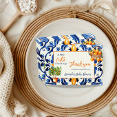 Blauwe Tegel Cutie Sinaasappel Citrus Baby shower  Bedankkaart