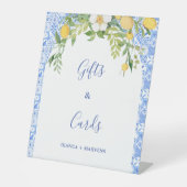 Blauwe tegel en Citroen huwelijkscadeaus & Kaarten Reclamebord Met Voetstuk (Voorkant)