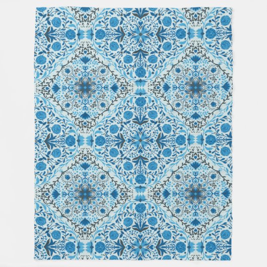 Blauwe tegel fleece deken (Voorkant)