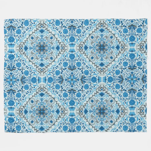 Blauwe tegel fleece deken (Voorkant (Horizontaal))