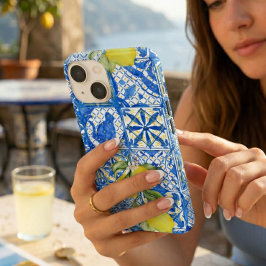 Blauwe tegel Frans landelijk citroen patroon huis  Case-Mate iPhone 14 Hoesje