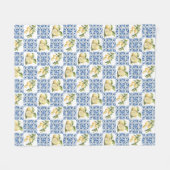 Blauwe tegel Franse landelijke citroenpatroon Fleece Deken (Voorkant (Horizontaal))