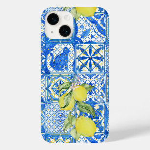 Blauwe tegel Franse landelijke citroenpatroon huis Case-Mate iPhone 14 Hoesje