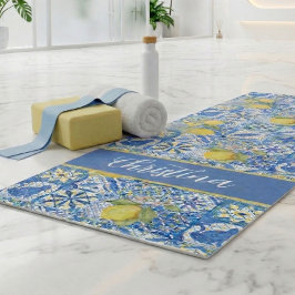 Blauwe tegel Franse landelijke citroenpatroon Prov Yogamat
