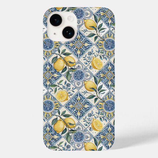 Blauwe tegel Franse landelijke gele citroen Case-Mate iPhone Case (Achterkant)