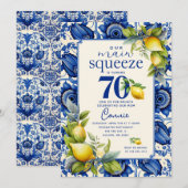  Blauwe Tegel Geel Citroen 70ste Verjaardag Kaart (Voorkant / Achterkant)