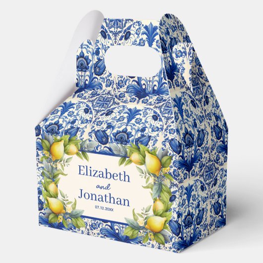  Blauwe Tegel Geel Citroenen Trouwen Bedankdoosjes (Voorkant)