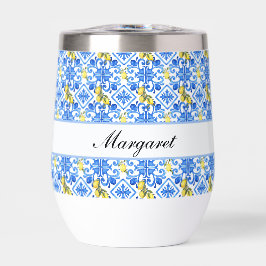 Blauwe tegel gele citroen aquarel monogram naam