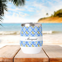 Blauwe tegel gele citroen aquarel monogram naam
