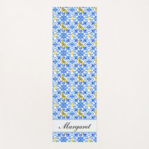 Blauwe tegel Gele Citroen Aquarel Monogram Naam