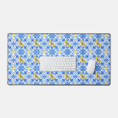 Blauwe Tegel Gele Citroen Bureaumat (Keyboard & Muis)