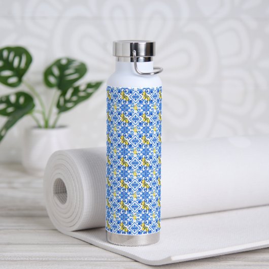 Blauwe Tegel Gele Citroen Waterfles (Yoga (Gedraaid) )