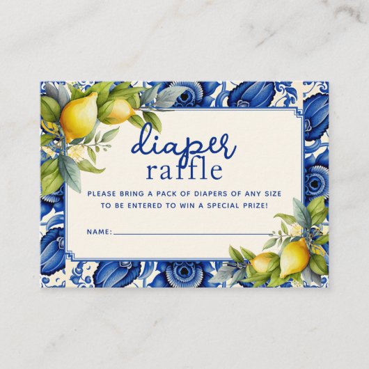  Blauwe Tegel Gele Citroenen Luier Raffle Informatiekaartje (Voorkant)