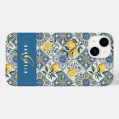 Blauwe tegel Gele waterverf citroen naam Case-Mate iPhone Case (Achterkant (horizontaal))