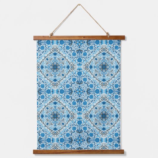 Blauwe tegel hangend wandkleed (Voorkant)
