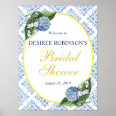 Blauwe Tegel Hortensia Bruidsborrel Welkomstbord Poster (Voorkant)