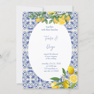 Blauwe Tegel Italiaan Lemon Wedding Kaart